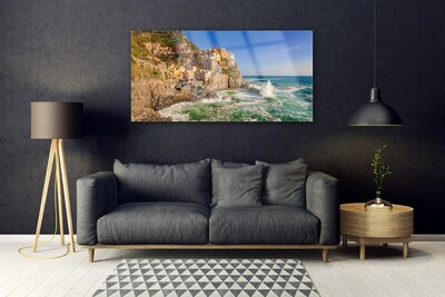 Image sur verre Tableau Mer montagnes paysage brun bleu