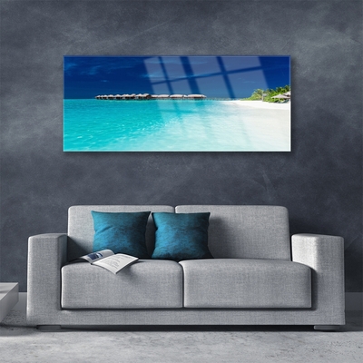 Image sur verre Tableau Mer plage paysage bleu blanc