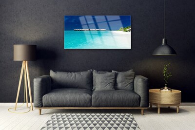 Image sur verre Tableau Mer plage paysage bleu blanc