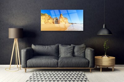 Image sur verre Tableau Mer plage paysage jaune bleu