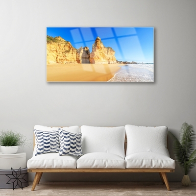 Image sur verre Tableau Mer plage paysage jaune bleu