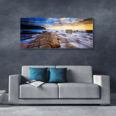 Image sur verre Tableau Plage paysage gris brun bleu