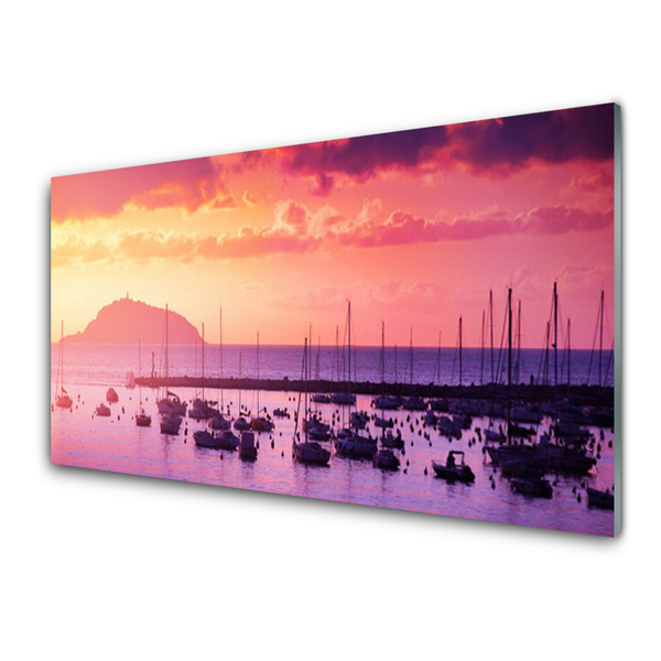 Image sur verre Tableau Mer paysage orange violet
