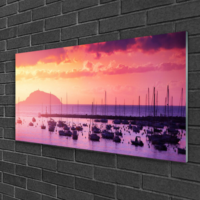 Image sur verre Tableau Mer paysage orange violet