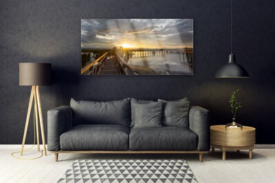 Image sur verre Tableau Pont mer architecture brun gris jaune