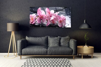 Image sur verre Tableau Pierres fleurs floral rose noir