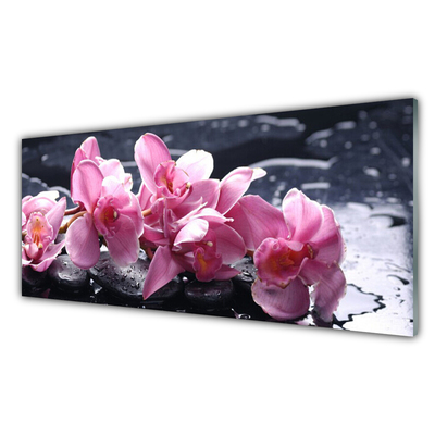 Image sur verre Tableau Pierres fleurs floral rose noir