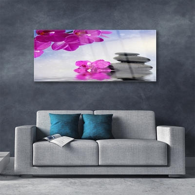 Image sur verre Tableau Pierres fleurs floral rose gris