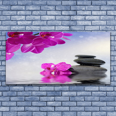 Image sur verre Tableau Pierres fleurs floral rose gris