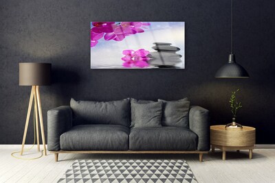 Image sur verre Tableau Pierres fleurs floral rose gris