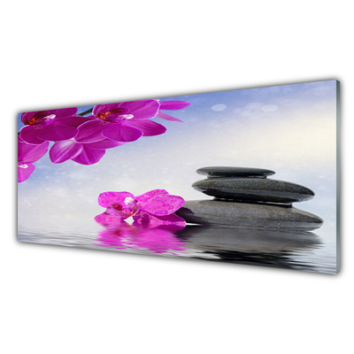 Image sur verre Tableau Pierres fleurs floral rose gris