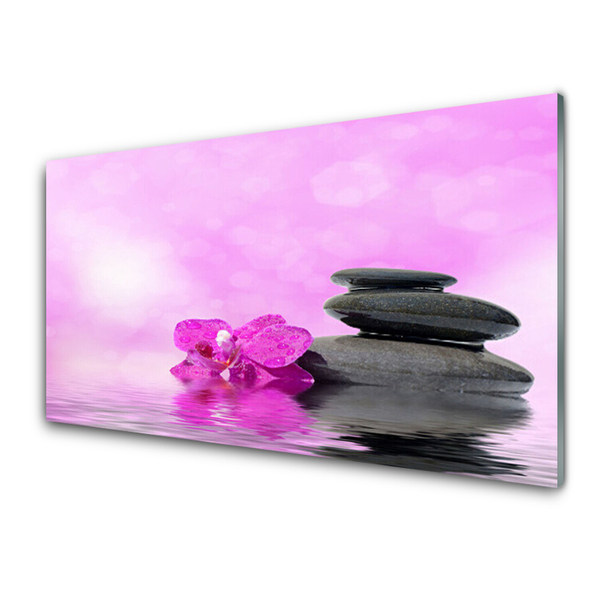 Image sur verre Tableau Fleurs pierres art rose gris