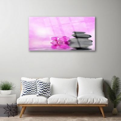 Image sur verre Tableau Fleurs pierres art rose gris