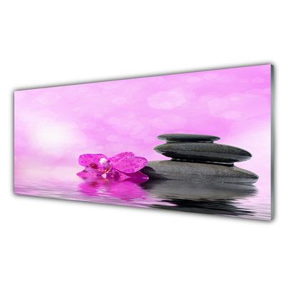 Image sur verre Tableau Fleurs pierres art rose gris