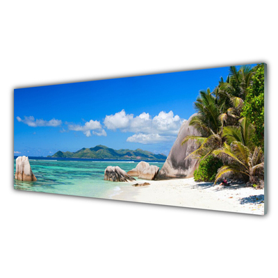 Image sur verre Tableau Mer plage paysage bleu blanc vert brun