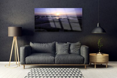 Image sur verre Tableau Pierres mer paysage gris violet blanc