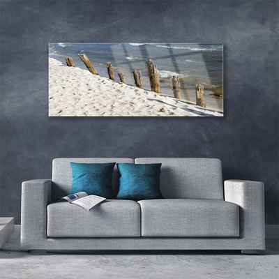 Image sur verre Tableau Plage mer paysage brun bleu