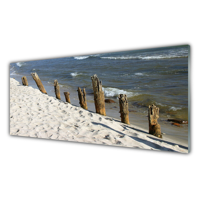 Image sur verre Tableau Plage mer paysage brun bleu