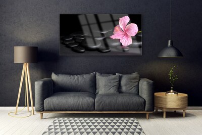 Image sur verre Tableau Pierres fleur art rose noir