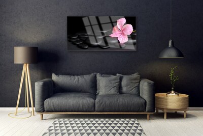 Image sur verre Tableau Pierres fleur art rose noir
