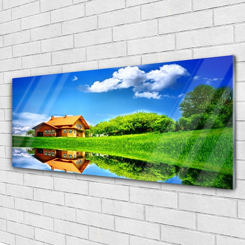 Tulup Tableau sur verre acrylique Image Impression 120x60 Arbre Prairie