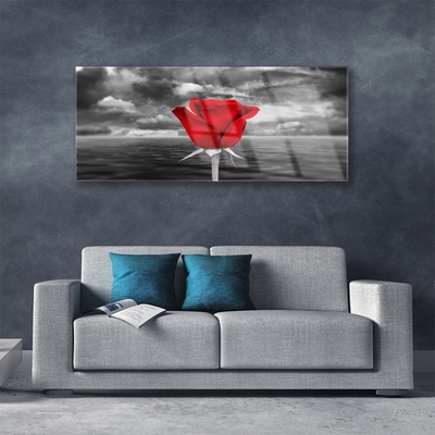 Image sur verre Tableau Rose floral rouge gris