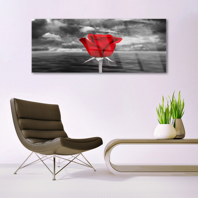 Image sur verre Tableau Rose floral rouge gris