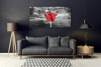 Image sur verre Tableau Rose floral rouge gris