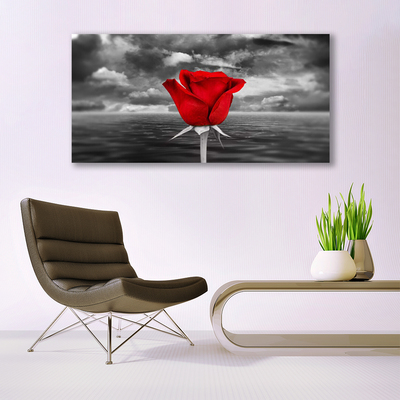 Image sur verre Tableau Rose floral rouge gris