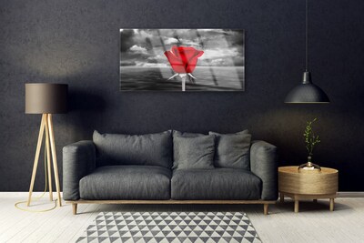 Image sur verre Tableau Rose floral rouge gris