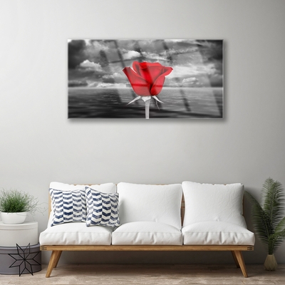 Image sur verre Tableau Rose floral rouge gris