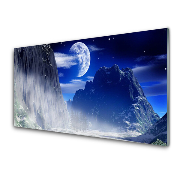 Image sur verre Tableau Montagnes nuit paysage bleu gris