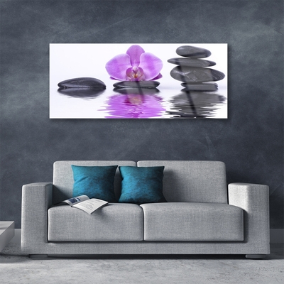 Image sur verre Tableau Fleurs pierres art rose gris