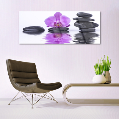 Image sur verre Tableau Fleurs pierres art rose gris