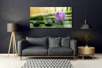 Image sur verre Tableau Pierres fleurs bambou tige floral rose noir vert