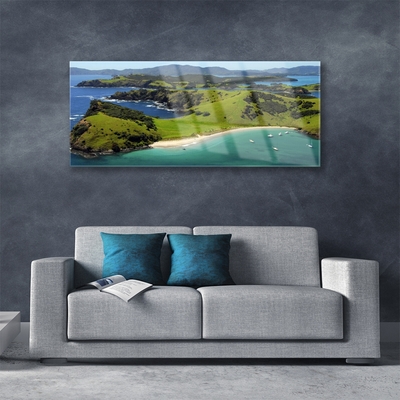 Image sur verre Tableau Forêt plage mer paysage bleu brun vert