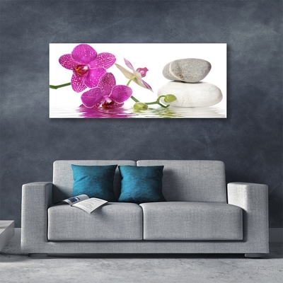 Image sur verre Tableau Pierres fleurs art rose blanc gris