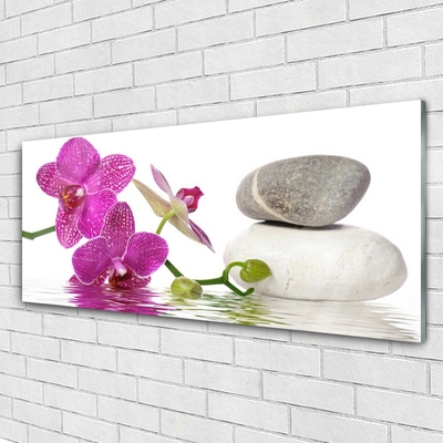 Image sur verre Tableau Pierres fleurs art rose blanc gris