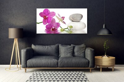 Image sur verre Tableau Pierres fleurs art rose blanc gris