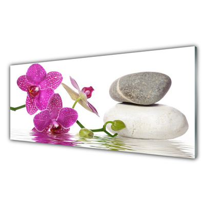Image sur verre Tableau Pierres fleurs art rose blanc gris