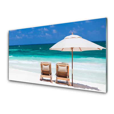 Image sur verre Tableau Plage chaises paysage brun blanc