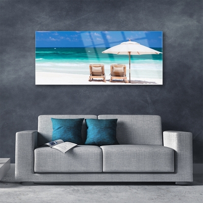 Image sur verre Tableau Plage chaises paysage brun blanc