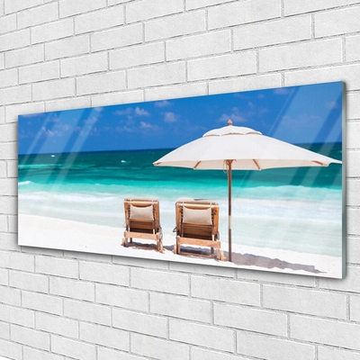 Image sur verre Tableau Plage chaises paysage brun blanc