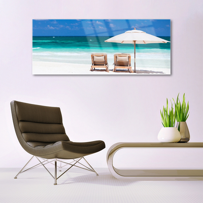 Image sur verre Tableau Plage chaises paysage brun blanc