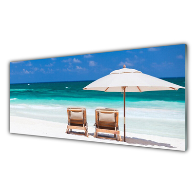 Image sur verre Tableau Plage chaises paysage brun blanc