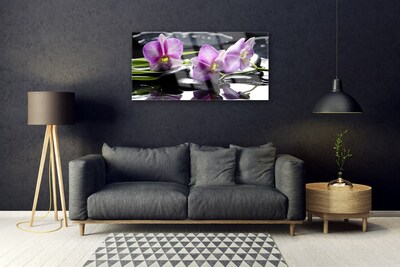 Image sur verre Tableau Fleurs pierres floral rose noir