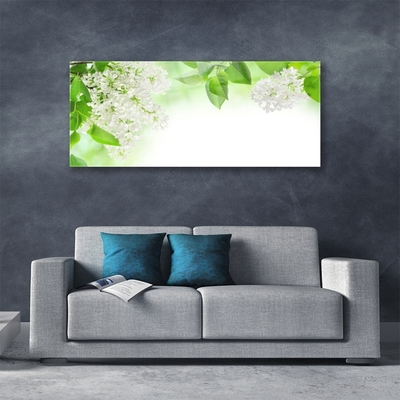 Image sur verre Tableau Fleurs feuilles floral blanc vert