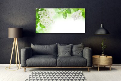 Image sur verre Tableau Fleurs feuilles floral blanc vert