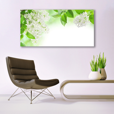 Image sur verre Tableau Fleurs feuilles floral blanc vert