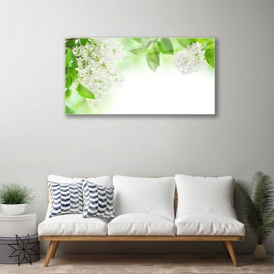 Image sur verre Tableau Fleurs feuilles floral blanc vert